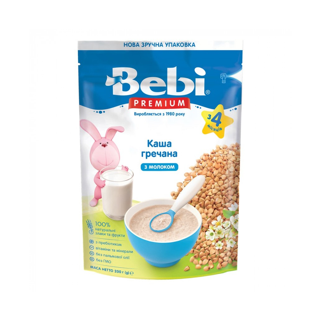 Дитяча каша Bebi Premium молочна гречана +4 міс. 200 г (8606019654337)