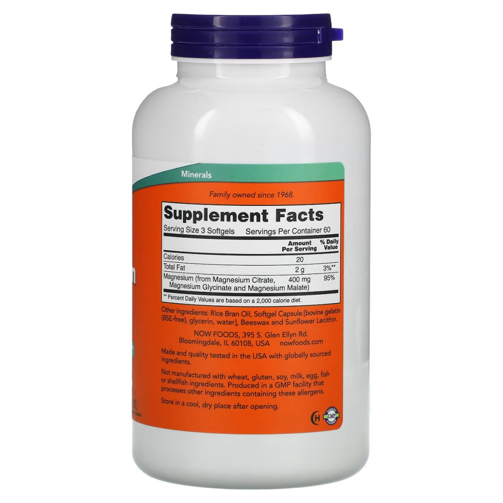 Мінерали Now Foods Магній Цитрат, Magnesium Citrate, 180 капсул (NOW-01298)