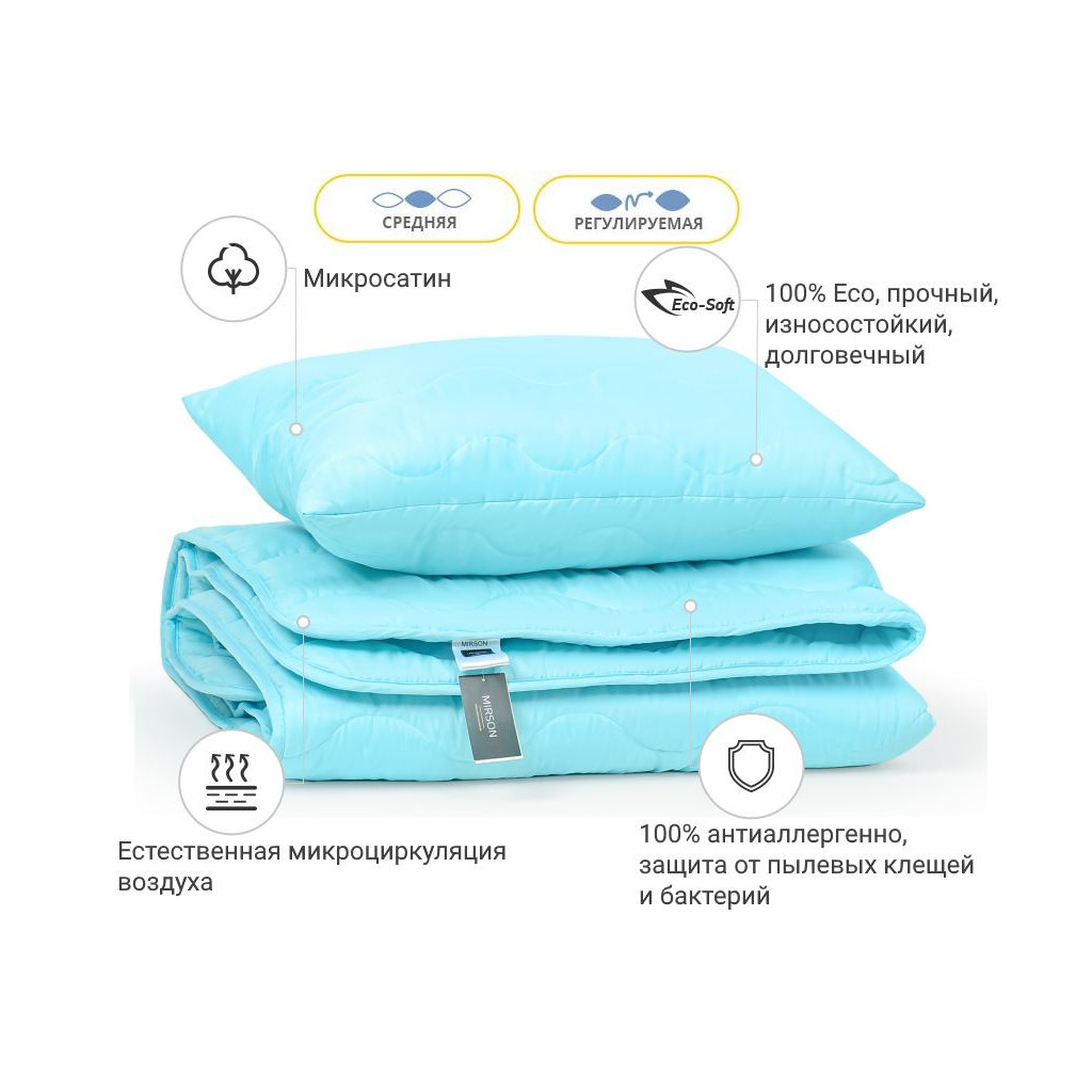 Ковдра MirSon Набір Eco-Soft Всесезонний №1697 Eco Light Blue Ковдра + под (2200002655460)