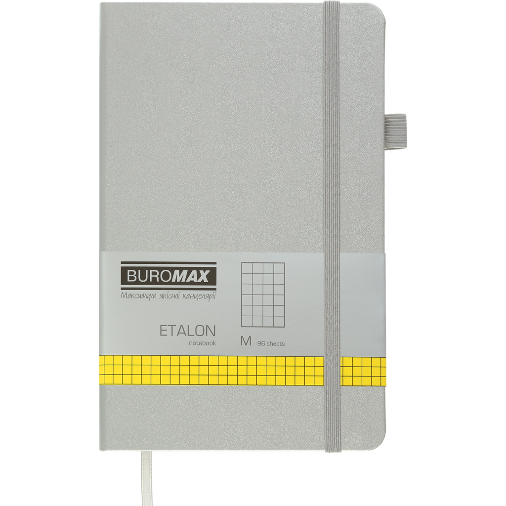 Книга записна Buromax Etalon 125x195 мм 96 аркушів в клітинку обкладинка зі штучної шкіри Срібна (BM.291160-24)