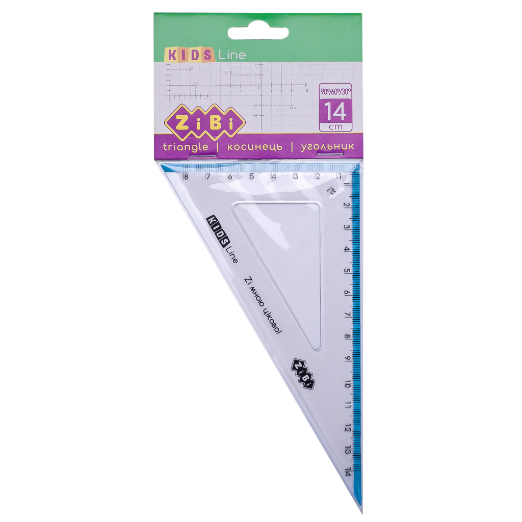 Лінійка ZiBi Kids Line Косинець 140мм, 90°/60° з блакитною смужкою, блістер (ZB.5622-14) Лінійка ZiBi Kids Line Косинець 140мм, 90°/60° з блакитною смужкою, блістер (ZB.5622-14)