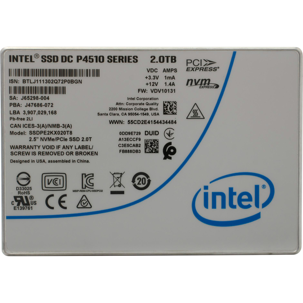 Накопичувач SSD U.2 2.5" 2TB DC P4510 INTEL (SSDPE2KX020T801)