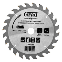 Диск пильний Grad по дереву з твердосплавними напайками Ø185×22.2(20;16)×24Т, 8000об/хв GRAD (1957725) (1957725)