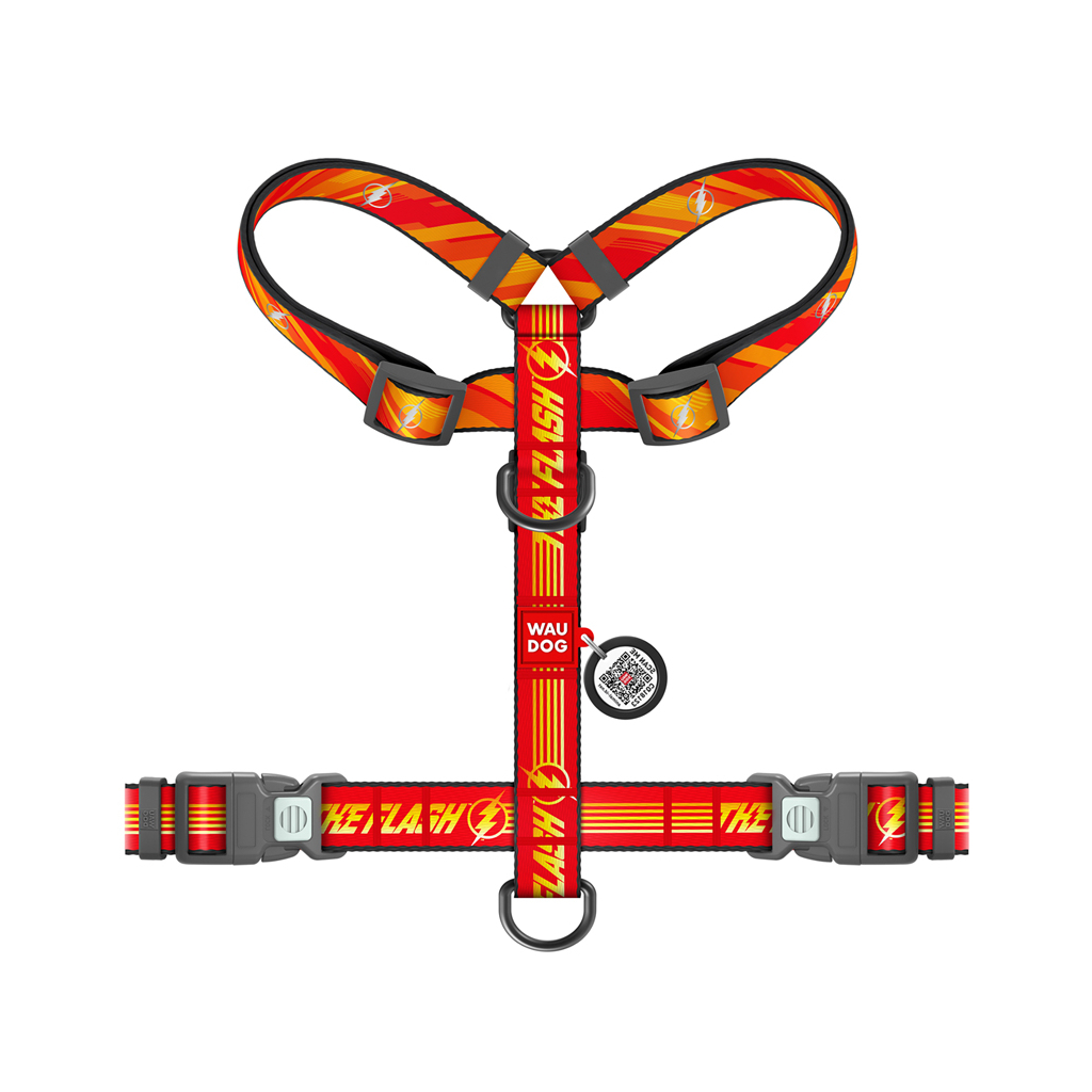 Шлея для собак WAUDOG Nylon H-подібна з QR-паспортом "Флеш Лого", світловідбивна М (344-1083)