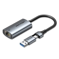 Перехідник USB-C + USB A to RJ45 Ethernet 1000Mbps 0.15m aluminum gray VENTION (CFQHB)