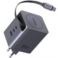 Зарядний пристрій Ugreen USB-C PD100W GaN + cable USB-C to USB-C retractable (65828)