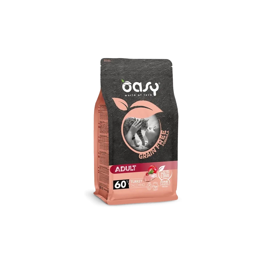 Сухий корм для кішок OASY CAT Grain Free Adult з індичкою, яблуком та журавлиною 1.5 кг (8053017349442)