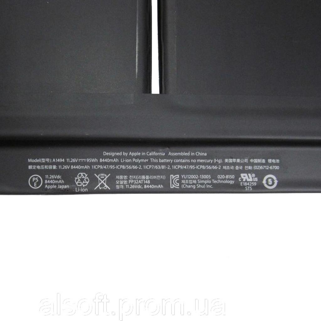 Акумулятор до ноутбука Apple A1494, 95Wh (8440mAh), 6cell, 11.26V, Li-Pol, black (A47265) Акумулятор до ноутбука Apple A1494, 95Wh (8440mAh), 6cell, 11.26V, Li-Pol, black (A47265)