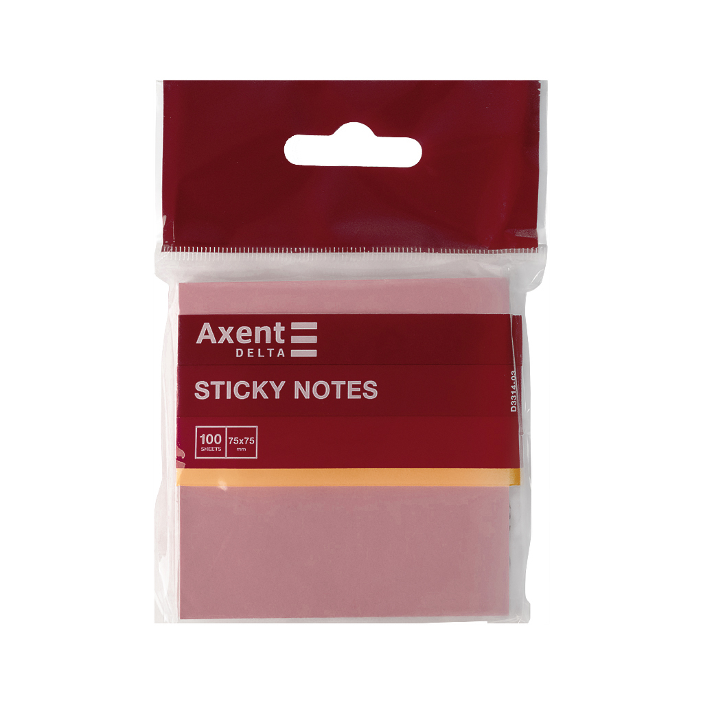 Папір для нотаток Axent 75x75мм, 100 аркушів рожевий (D3314-03)