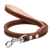 Leash for dogs Collar double with stitching W 16 mm L 122 cm brown (04576)