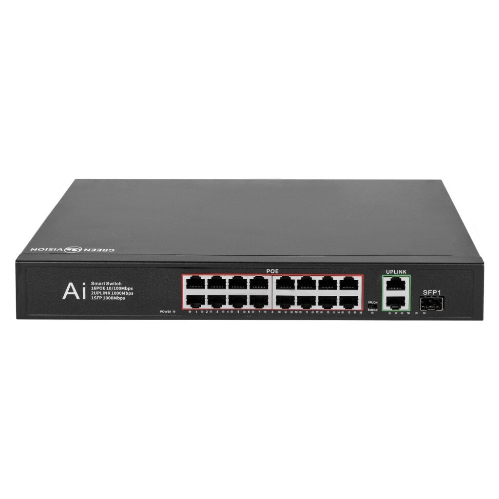 Комутатор мережевий Greenvision GV-010-D-16+2 PG+1 SFP (GV-010-D-16+2PG+1SFP) Комутатор мережевий Greenvision GV-010-D-16+2 PG+1 SFP (GV-010-D-16+2PG+1SFP)