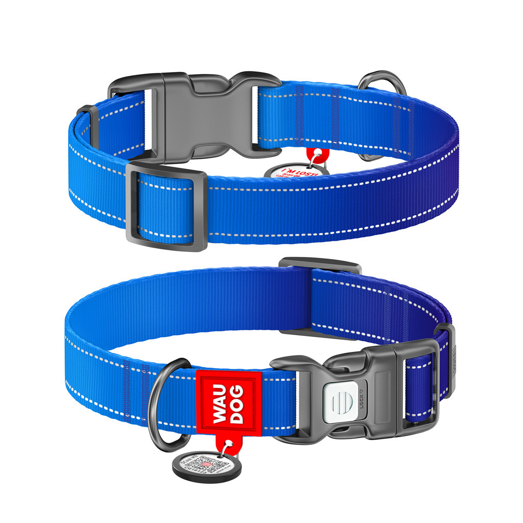 Нашийник для тварин WAUDOG Nylon Mono з QR паспортом, пластиковий фастекс XL синій (521612)