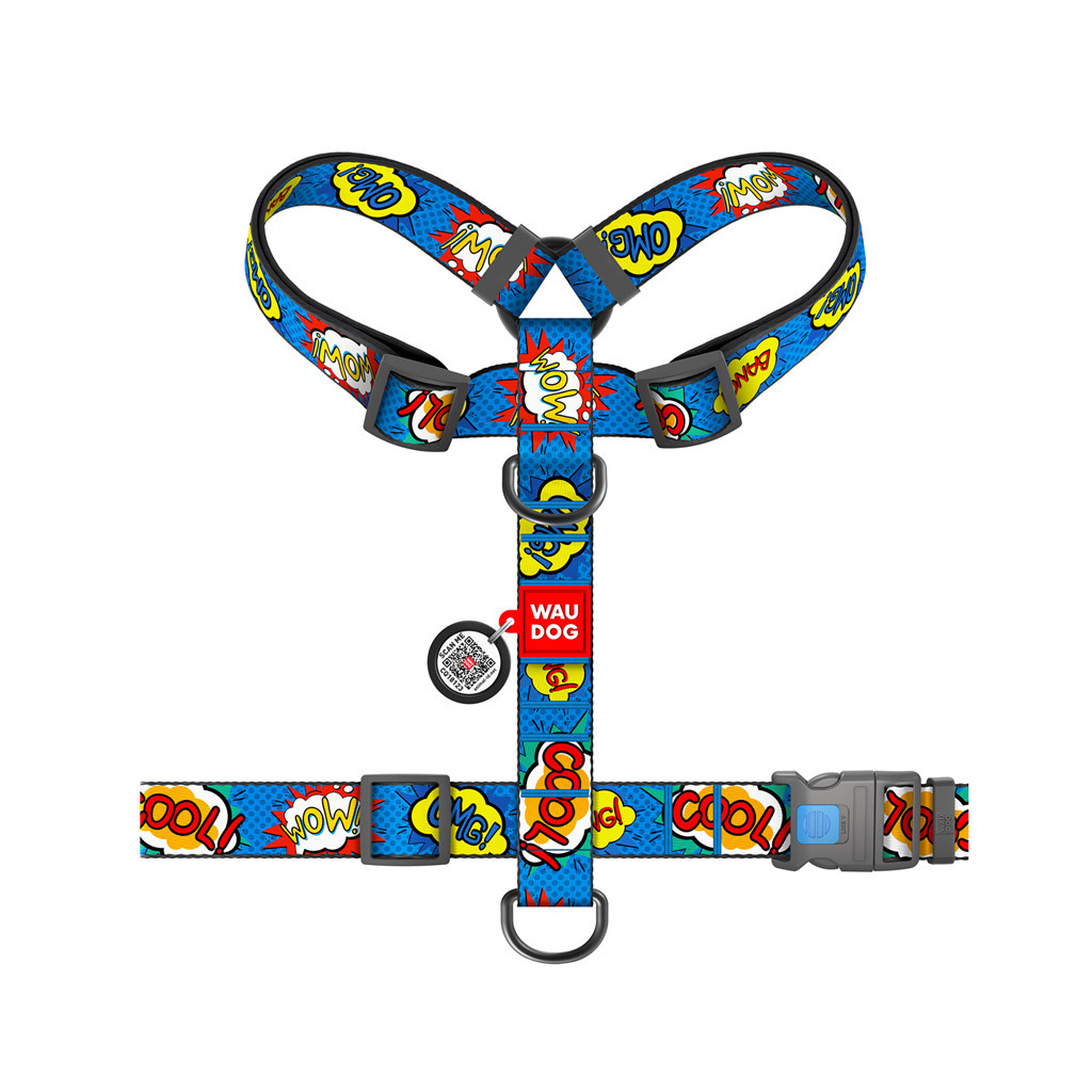 Шлея для собак WAUDOG Nylon анатомічна H-подібна з QR-паспортом "ВАУ" пластиковий фастекс XL (323-0087)