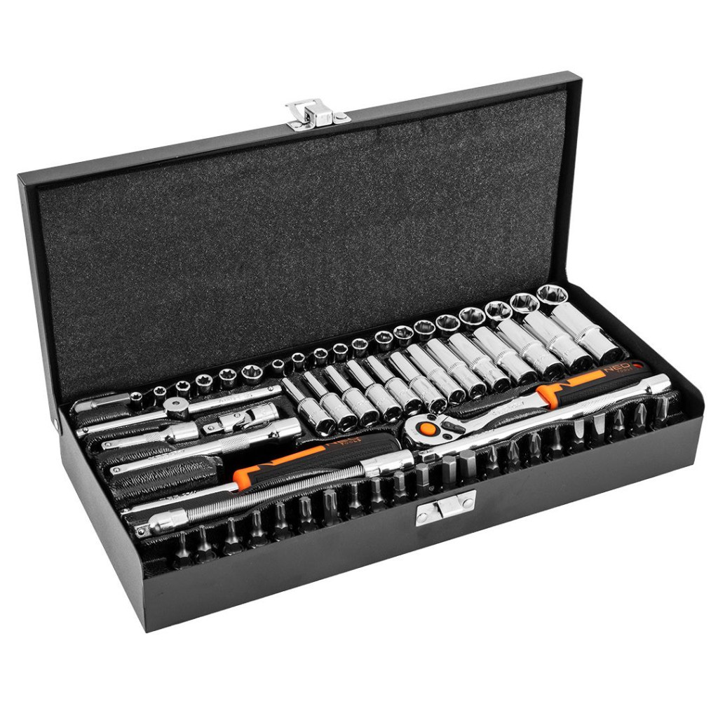 Набір інструментів Neo Tools 63шт, 1/4", CrV, металевий кейс (10-008) Набір інструментів Neo Tools 63шт, 1/4", CrV, металевий кейс (10-008)