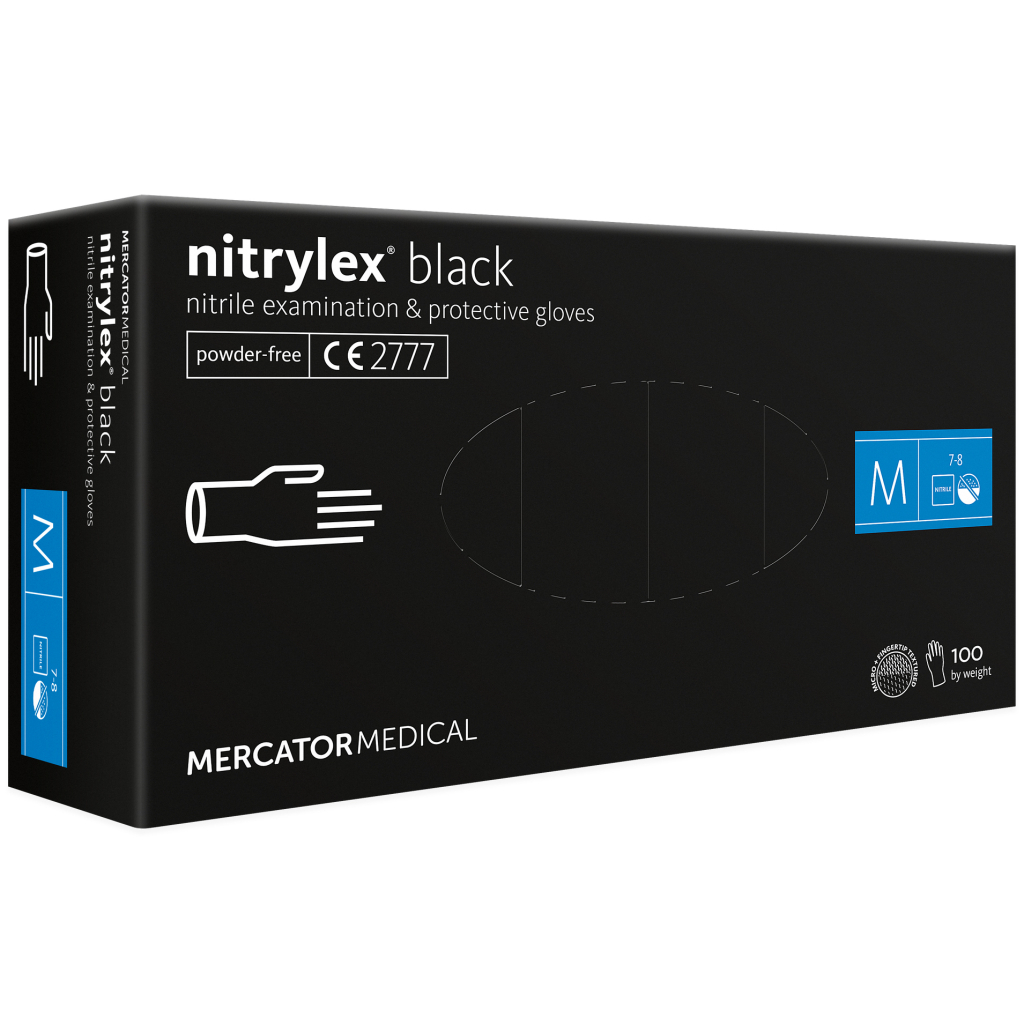 Медичні рукавички Mercator Medical Nitrylex Black Нітрилові Неопудрені діагностичні Розмір M 100 шт. Чорні (3.1018) (5906615133292)