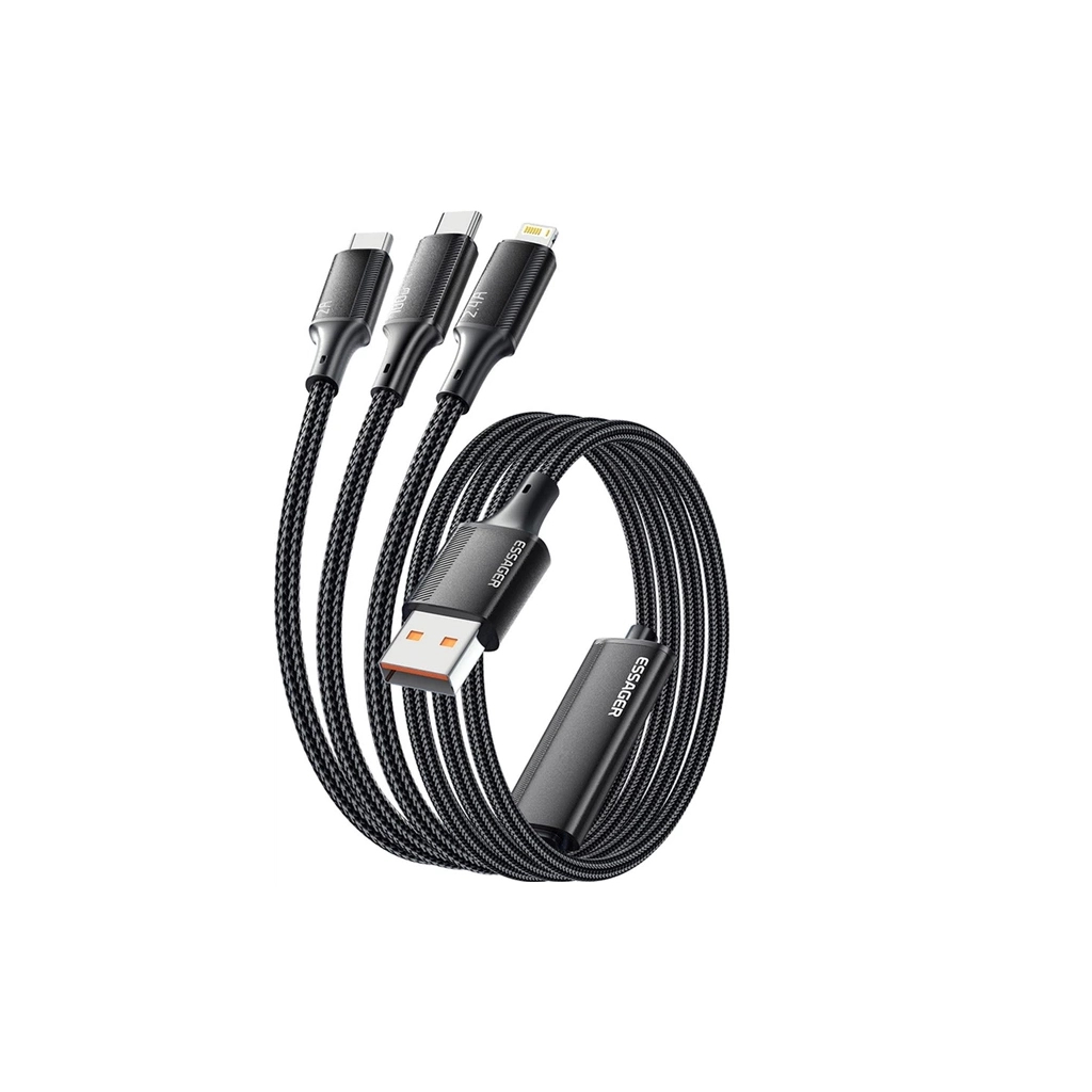 Дата кабель USB 2.0 AM to Lightning + Micro 5P + USB-C 1.2m 100W Essager (EXCMTL-JJ01-P)