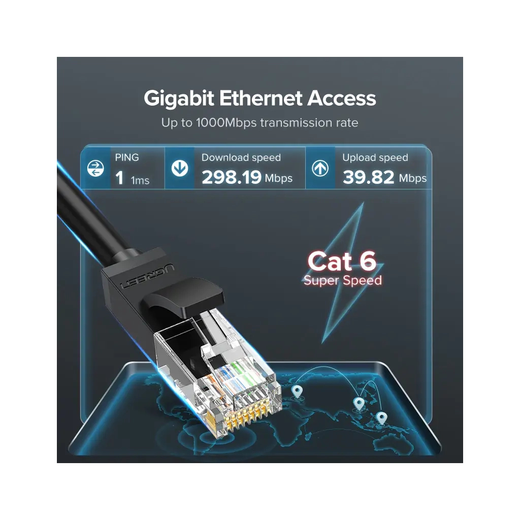 Патч-корд 2м, U/UTP Cat 6 CCA Lan Cable NW102 Black Ugreen (20160)