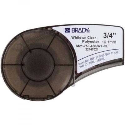 Brady polyester label printer ribbon, 19.05mm/6.4m. white on transparent (M21-750-430-WT-CL)
