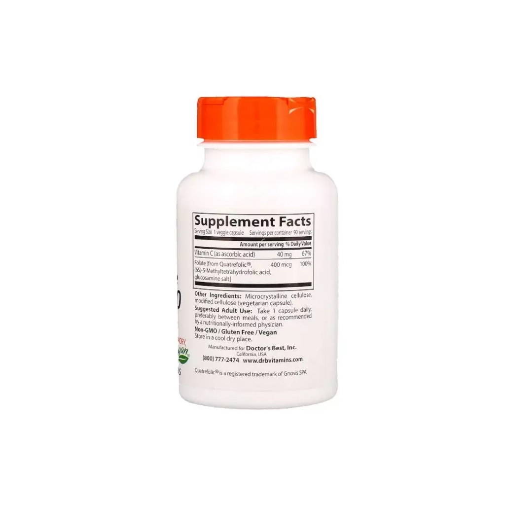 Вітамін Doctor's Best Повністю Активоване Фолат 400мкг, Quatrefolic, 90 гелеві (DRB-00262)