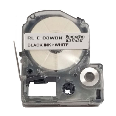 Стрічка для принтера етикеток UKRMARK RL-E-C3WBN-BK/WT, аналог LC3WBN. 9 мм х 8 м (900261)