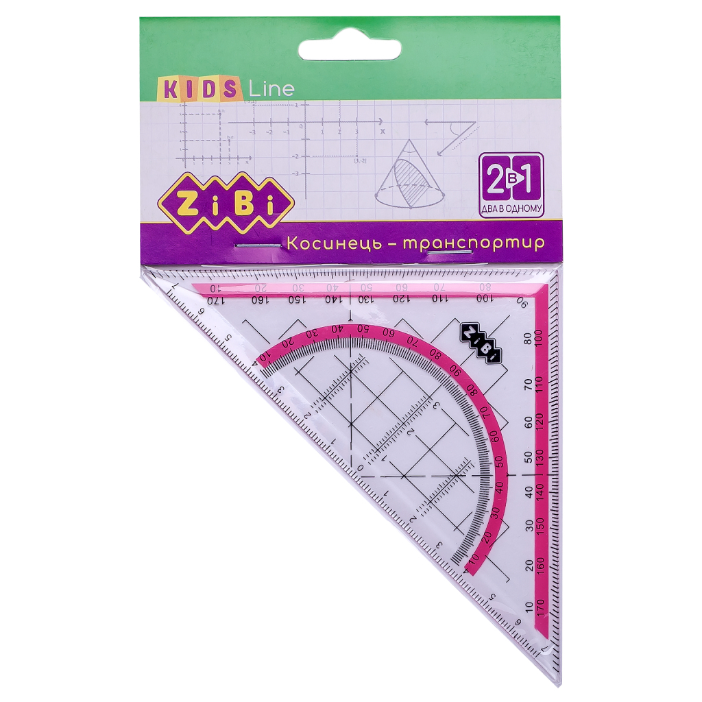 Лінійка ZiBi Kids Line Косинець 2 в 1,140мм, 90 ° / 45 °, з рожевою смужкою, блістер (ZB.5623-10) Лінійка ZiBi Kids Line Косинець 2 в 1,140мм, 90 ° / 45 °, з рожевою смужкою, блістер (ZB.5623-10)
