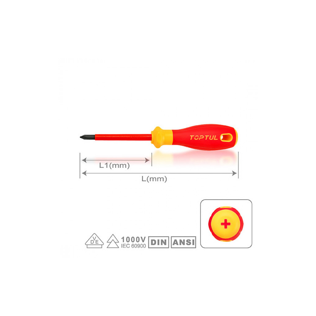 Викрутка Toptul діелектрична хрестова PH0x60мм (1000V) VDE Pro-Plus Series (FBEF0006V4) Викрутка Toptul діелектрична хрестова PH0x60мм (1000V) VDE Pro-Plus Series (FBEF0006V4)