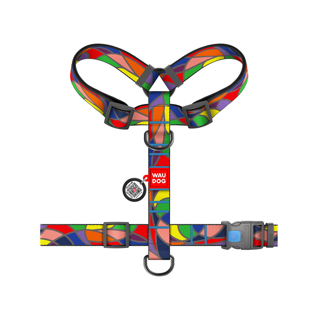 Шлея для собак WAUDOG Nylon анатомічна H-подібна з QR-паспортом "Вітраж" пластиковий фастекс XL (323-0051)