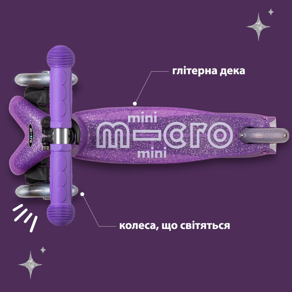 Самокат Micro Mini Deluxe Fairy Glitter LED Пурпуровий (MMD207)