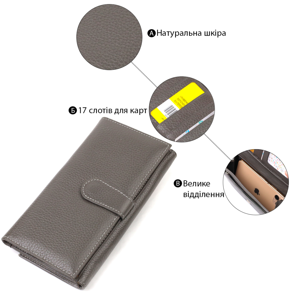 Портмоне Canpellini З натуральної шкіри флотар Сіре (21851)