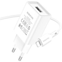 Зарядний пристрій BOROFONE BA68A Glacier USB + cable USB to Lightning 10.5W White (6974443385694)
