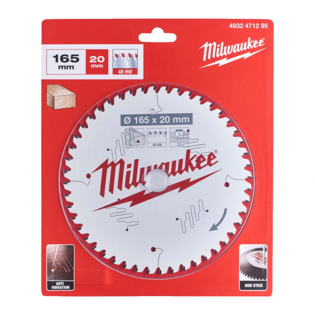 Диск пильний Milwaukee PFTE,.165х20х2,2мм, 48 зуб. (4932471295)