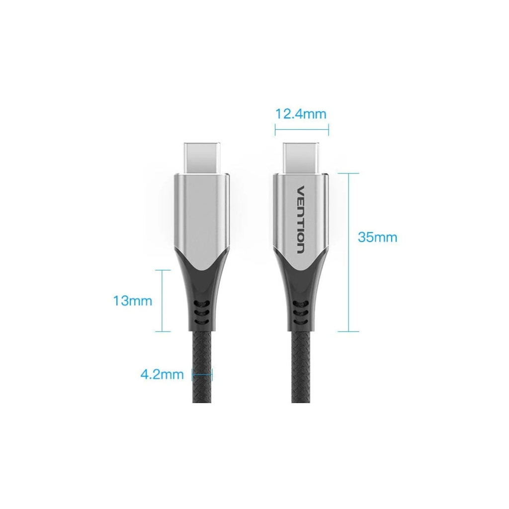 Дата кабель USB-C to USB-C 0.5m 60W USB 3.1 cotton braided Vention (TAAHD)