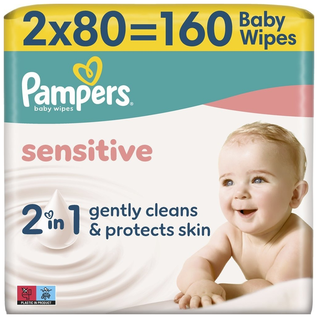 Дитячі вологі серветки Pampers Sensitive 2 x 80 шт(160 шт) (8006530135252)