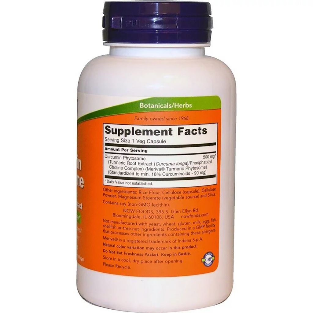 Трави Now Foods Фітосоми куркумина, Curcumin Phytosome, 60 рослинних капсул (NOW-04642)
