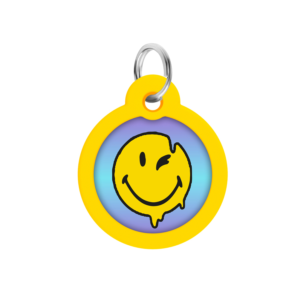 Адресник для тварин WAUDOG Smart ID з QR паспортом "Смайли на блакитному", коло 30 мм (230-0182)