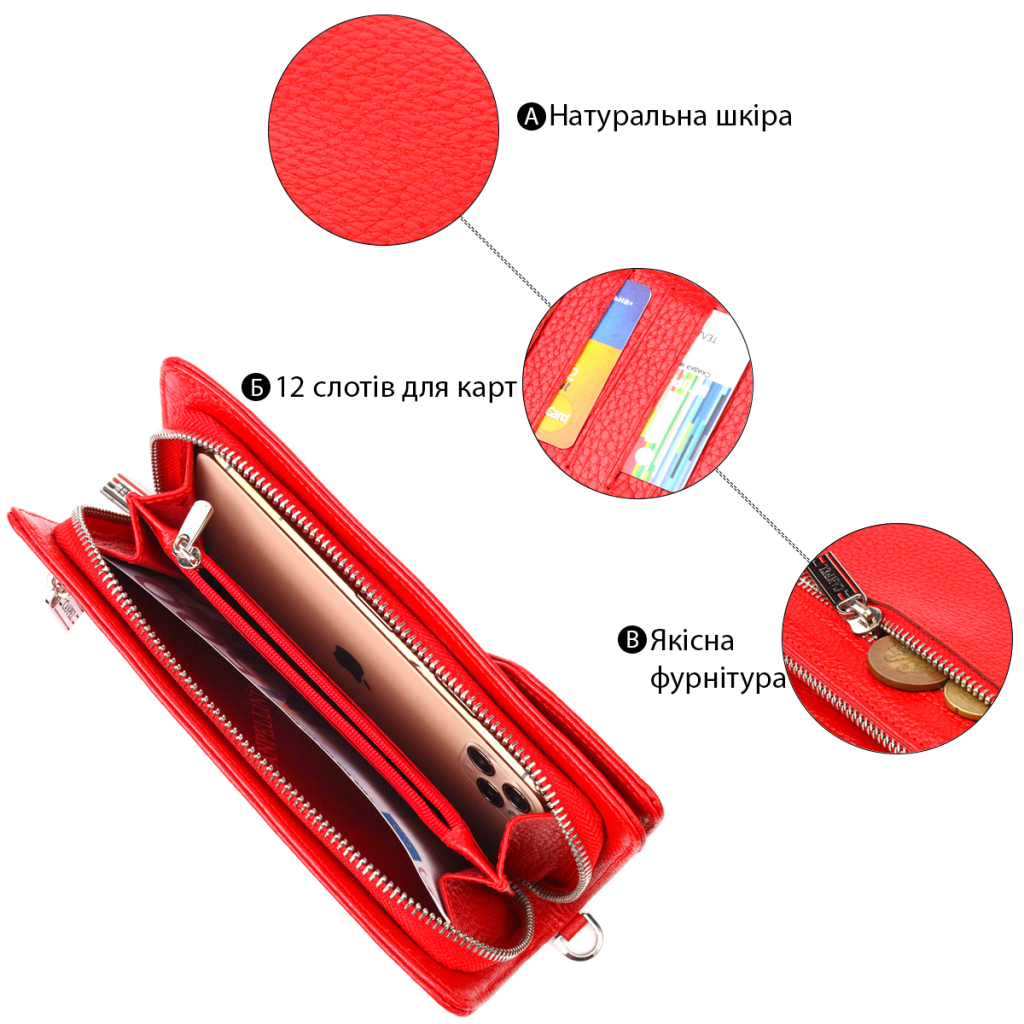 Портмоне Canpellini З натуральної шкіри Червоне (21535)