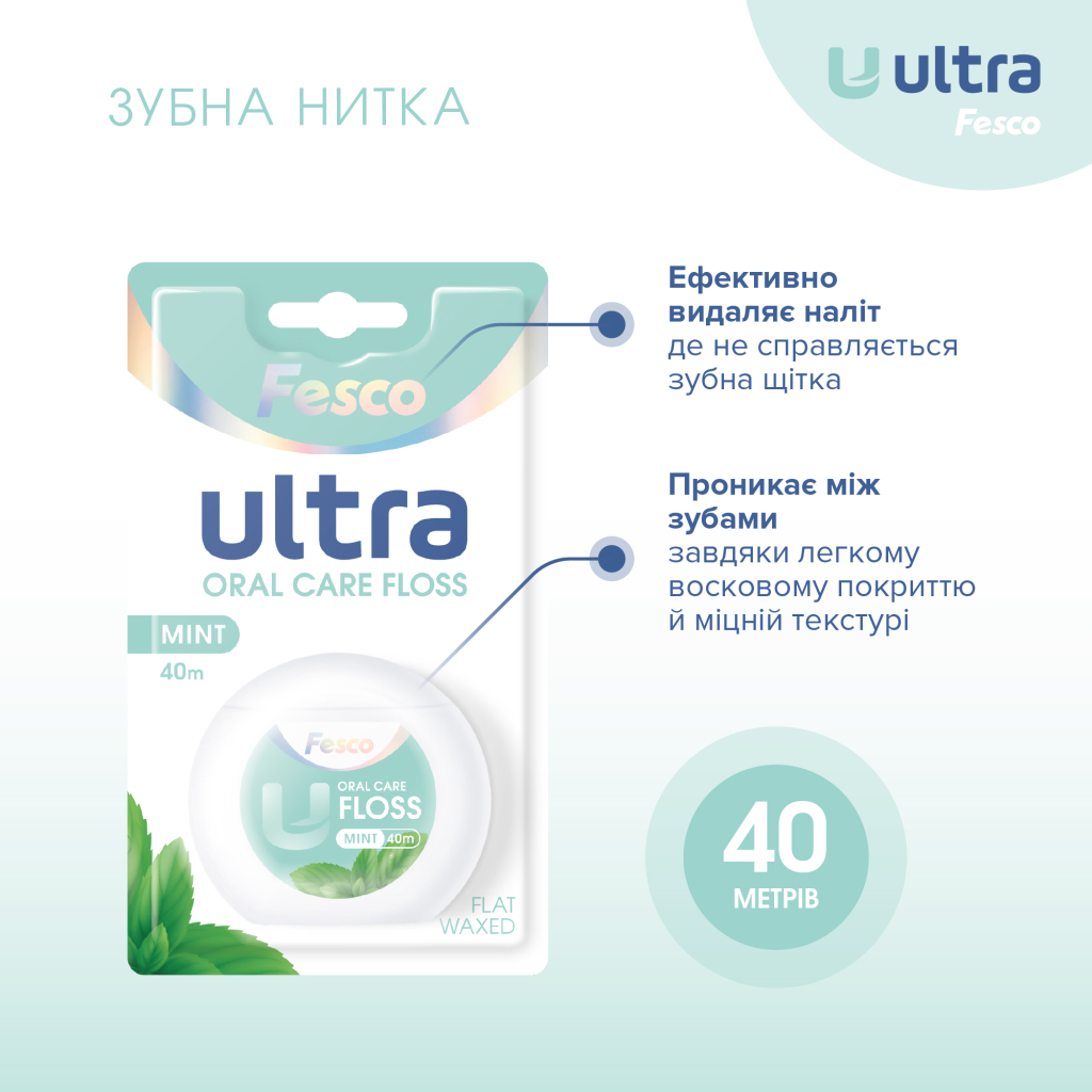 Зубна нитка Fesco Ultra Oral Care Floss Mint 40 м (4820204702427)