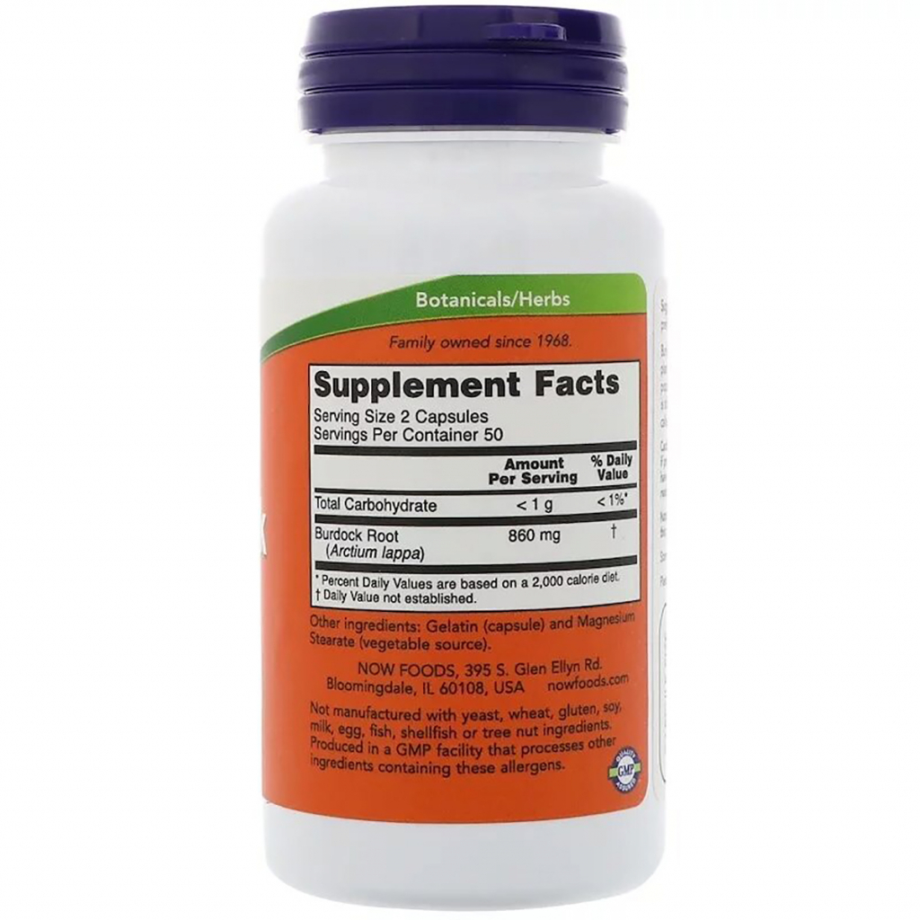 Трави Now Foods Корінь лопуха 430мг, Burdock Root, 100 капсул (NOW-04608)