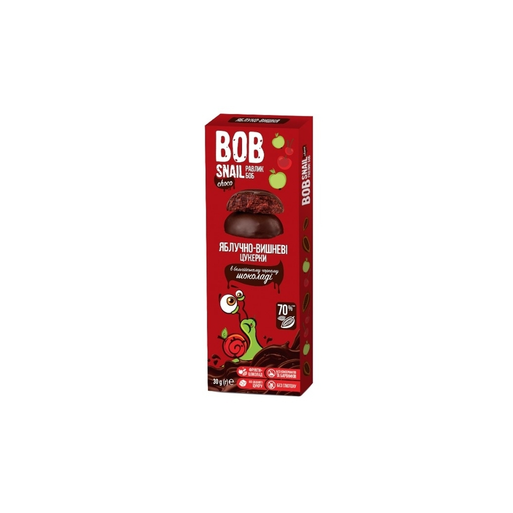 Цукерка Bob Snail Равлик Боб яблучно-вишневі в чорному шоколаді 30 г (4820219341291)
