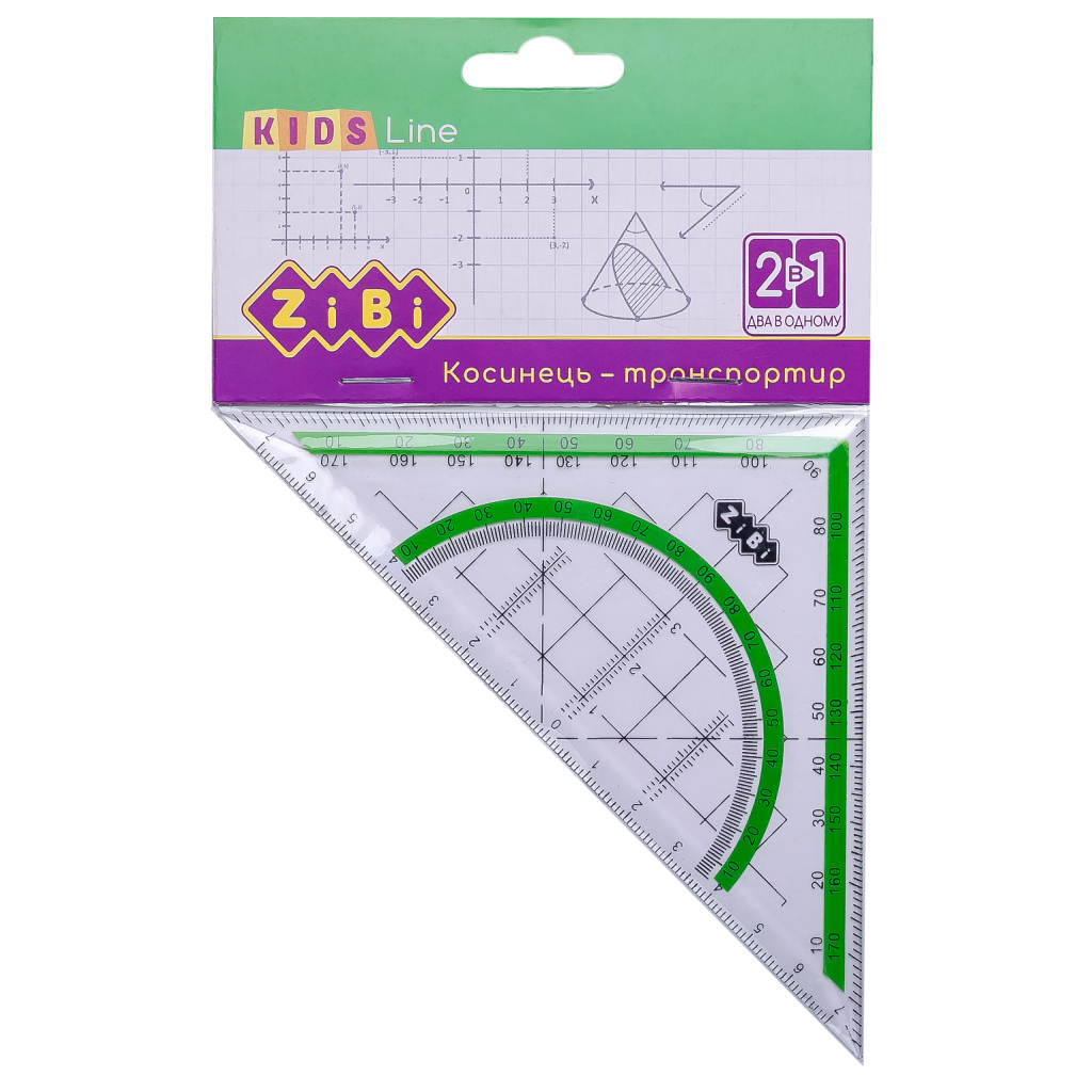 Лінійка ZiBi Kids Line Косинець 2 в 1,140мм, 90 ° / 45 °, з салатовою смужкою, блістер (ZB.5623-15) Лінійка ZiBi Kids Line Косинець 2 в 1,140мм, 90 ° / 45 °, з салатовою смужкою, блістер (ZB.5623-15)