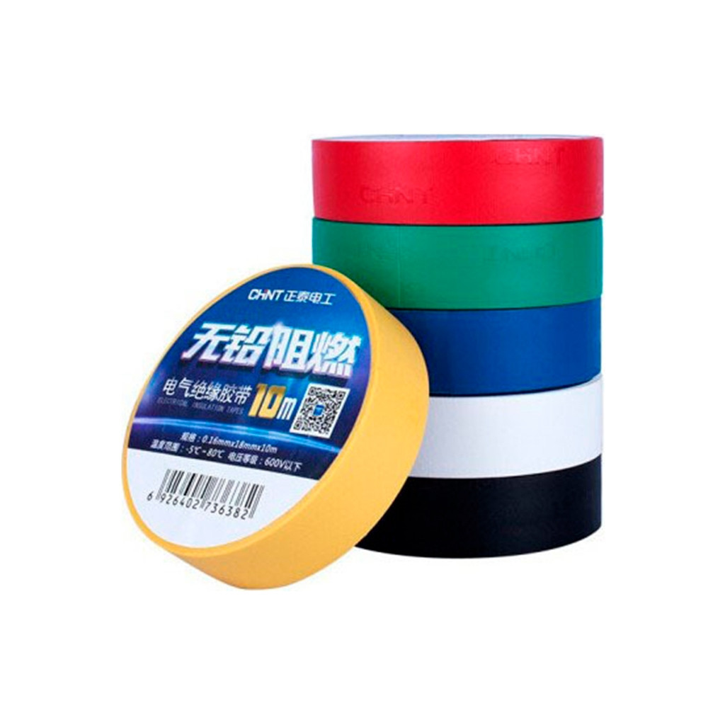 Ізоляційна стрічка CHINT 0.16мм*18мм*10м Yellow-Green, 600v, temp -5°С/+ 80°С, 10 шт. (0,16мм*18мм*10м-YG)