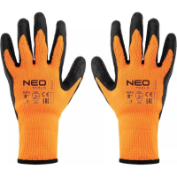 Protective gloves Neo Tools latex coating, polyester, grade 8, orange black (97-612-8)