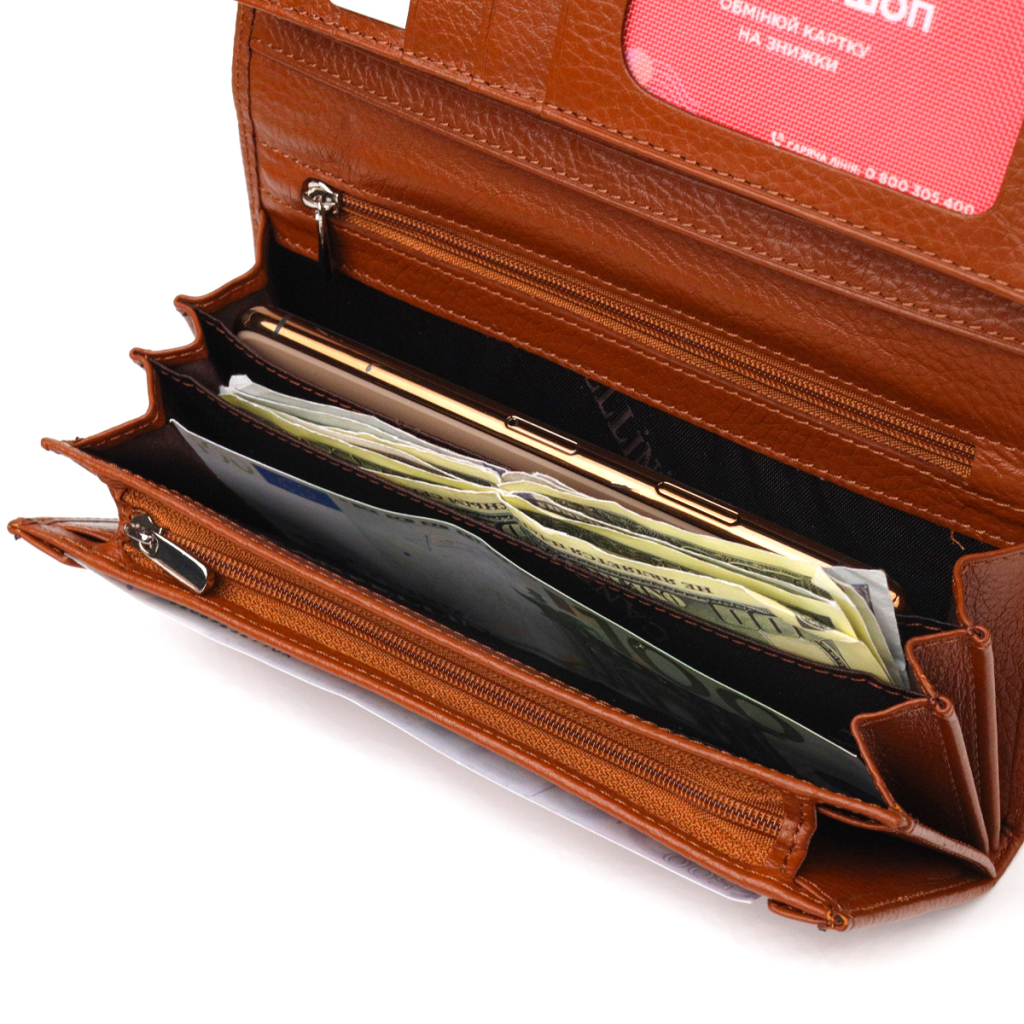 Портмоне Canpellini З натуральної шкіри Світло-коричневе (21524)