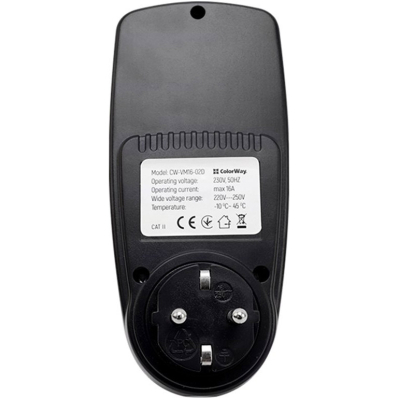 Ватметр ColorWay цифровий 16A/3680W, black (CW-VM16-02D)