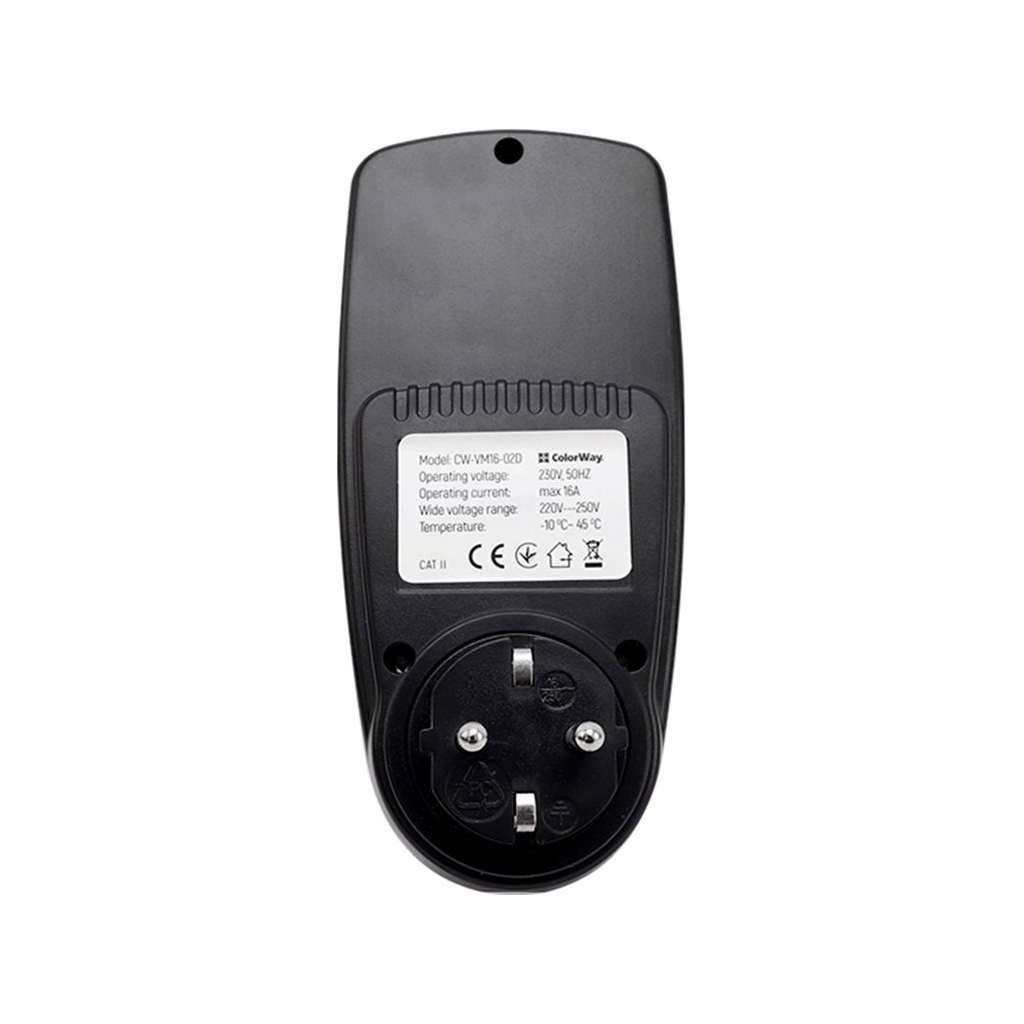 Ватметр ColorWay цифровий 16A/3680W, black (CW-VM16-02D)