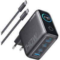 Зарядний пристрій Anker Laptop GaN 140W 3xUSB-C PD3.1 + USB-A + display + cable Black (B2697GZ1)