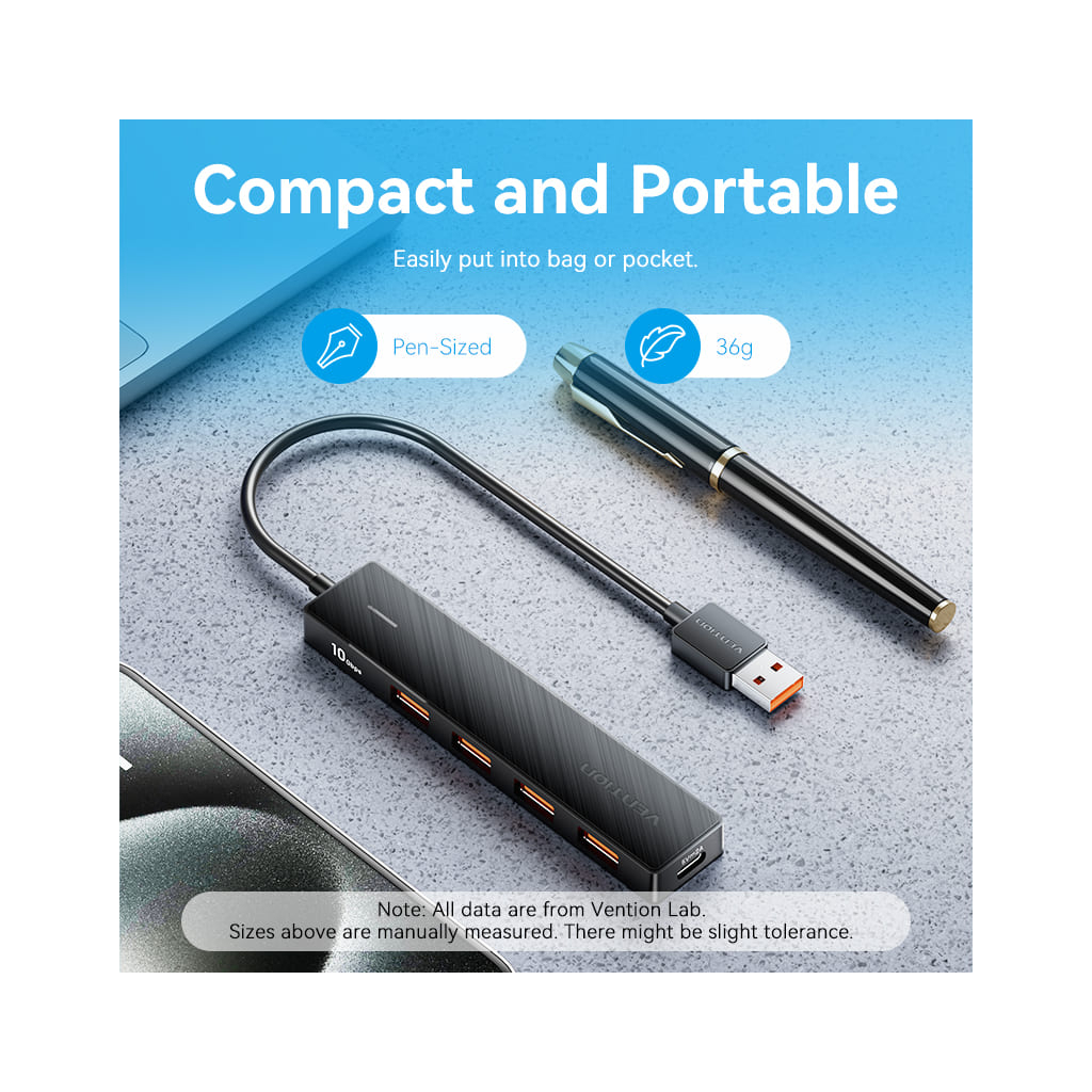 Концентратор Vention USB to 4xUSB 3.2 Gen2 + USB-C 10Gbps 0.15m black (CHOBB)