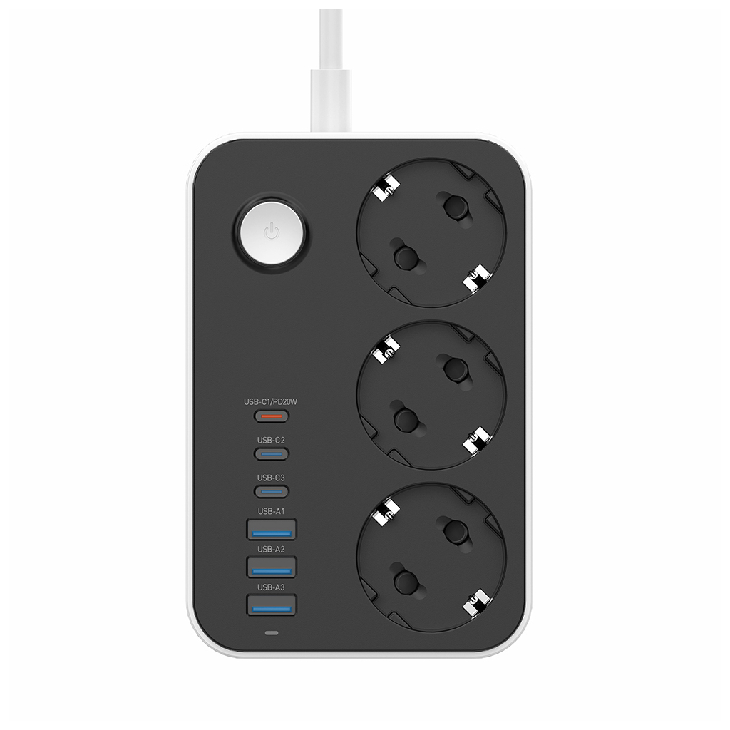 Мережевий фільтр живлення ColorWay CW-CHE36PDB, 3 розетки/ 3USB + 3TYPE-C 2M (CW-CHE36PDB)