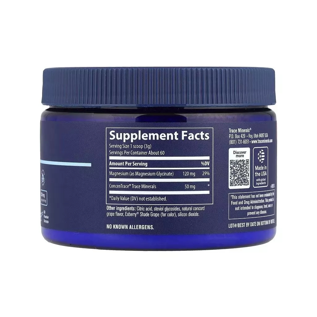 Вітамінно-мінеральний комплекс Trace Магній гліцинат, смак винограду, Magnesium Glycinate Powder, 180 гр (TMR00888)