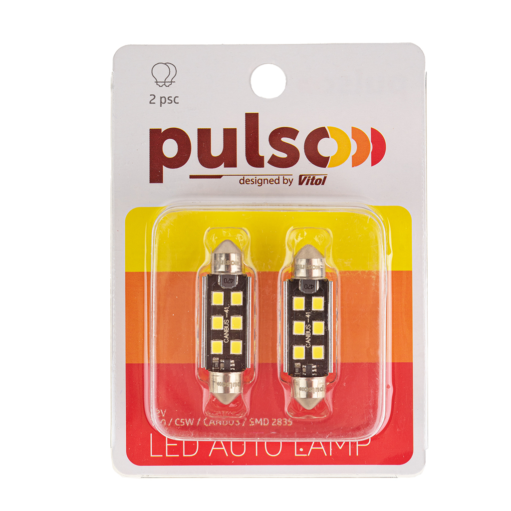 Автолампа PULSO LED C5W/41мм/CANBUS/9SMD-2835/12v/2,9W/315lm White (LP-41C5W)